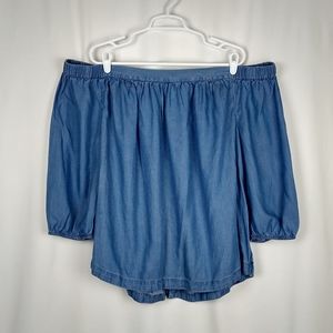 Crown & Ivy Chambray Cold Off Shoulder Top 3X Plus